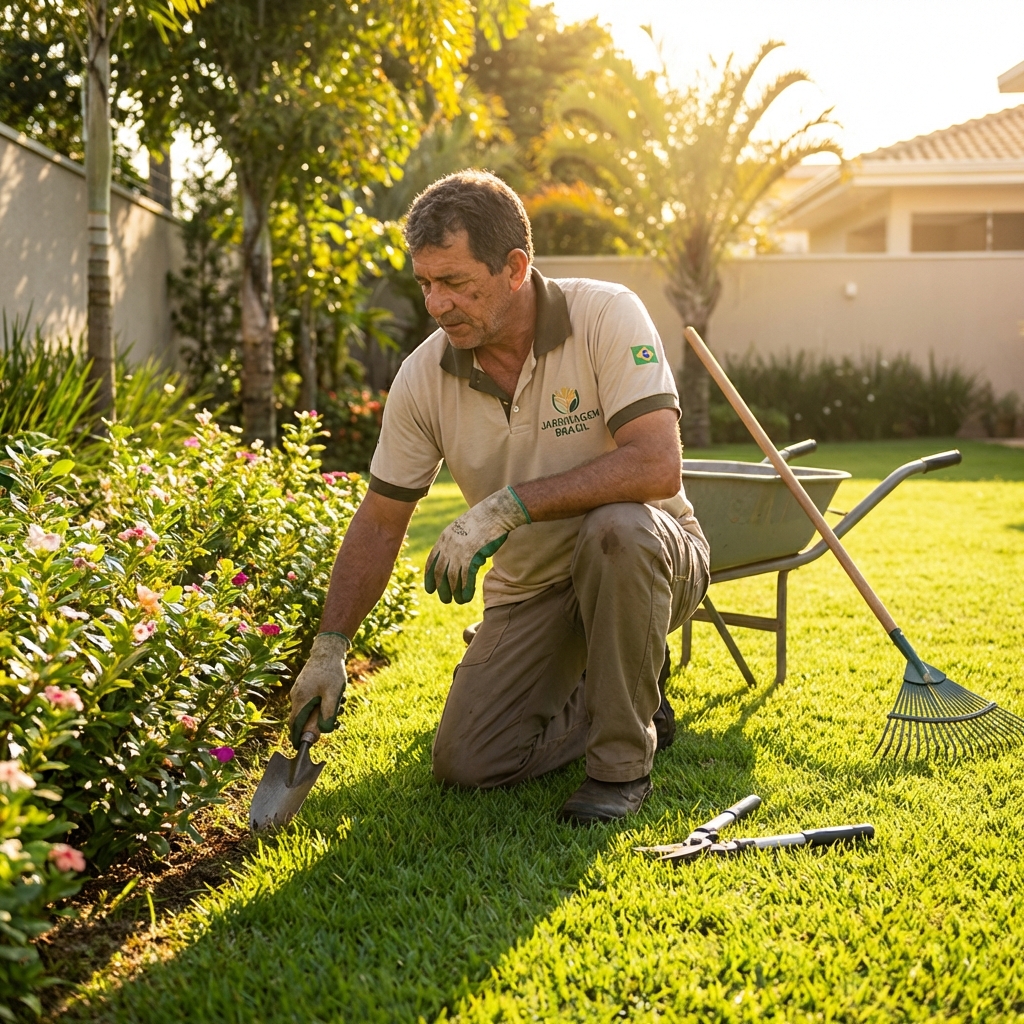 Profissional realizando manutenção de jardim